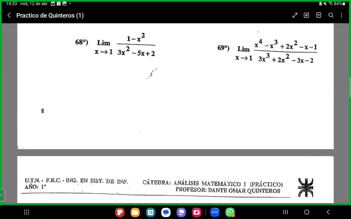 ANÁLISIS MATEMÁTICO I: 1° PARCIAL PRÁCTICO