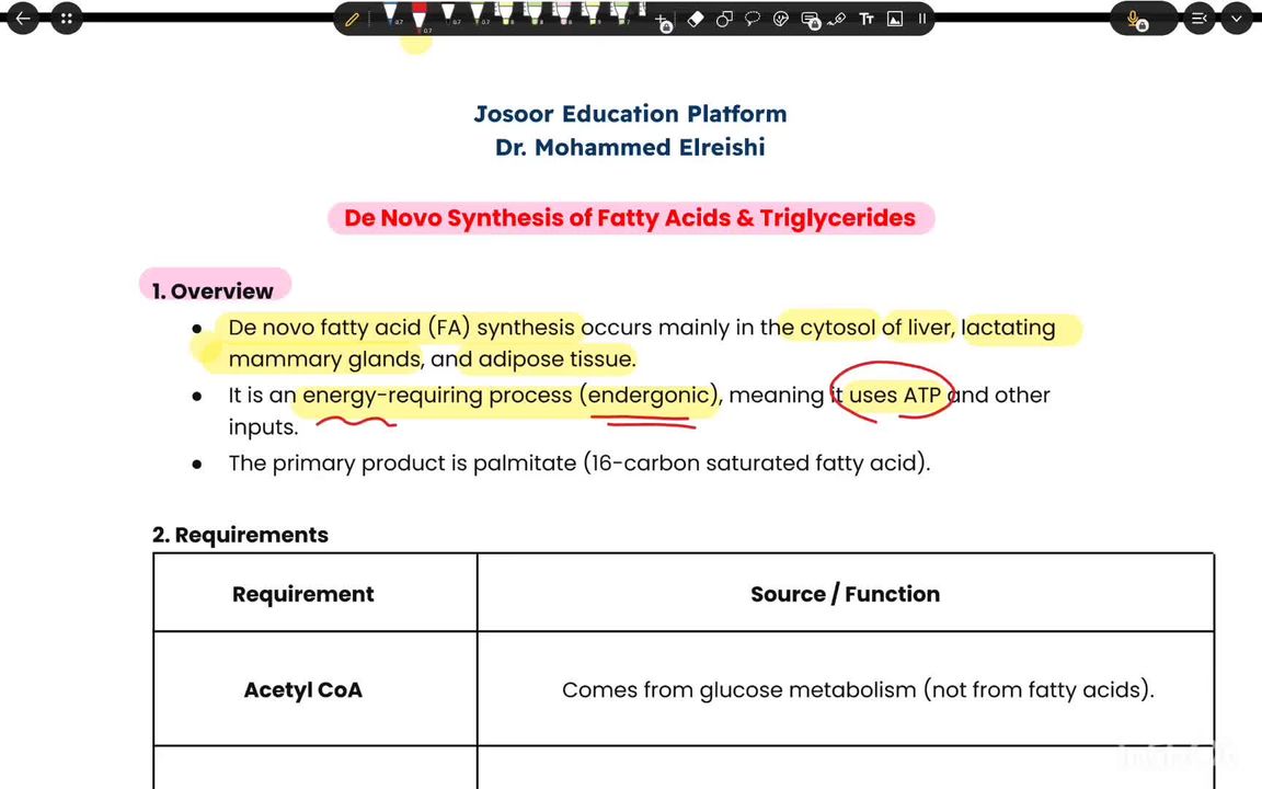 De Novo synthesis of fatty acids and TAG